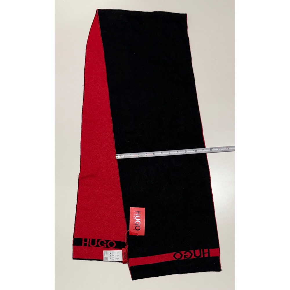 Hugo Boss Zolo Scarf Red Black Logo Wool Cashmere Blend 50415821 New